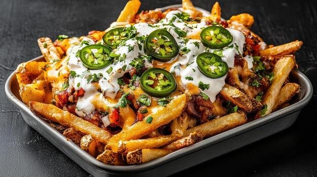Loaded Cheese Fries with sour cream and delicious
